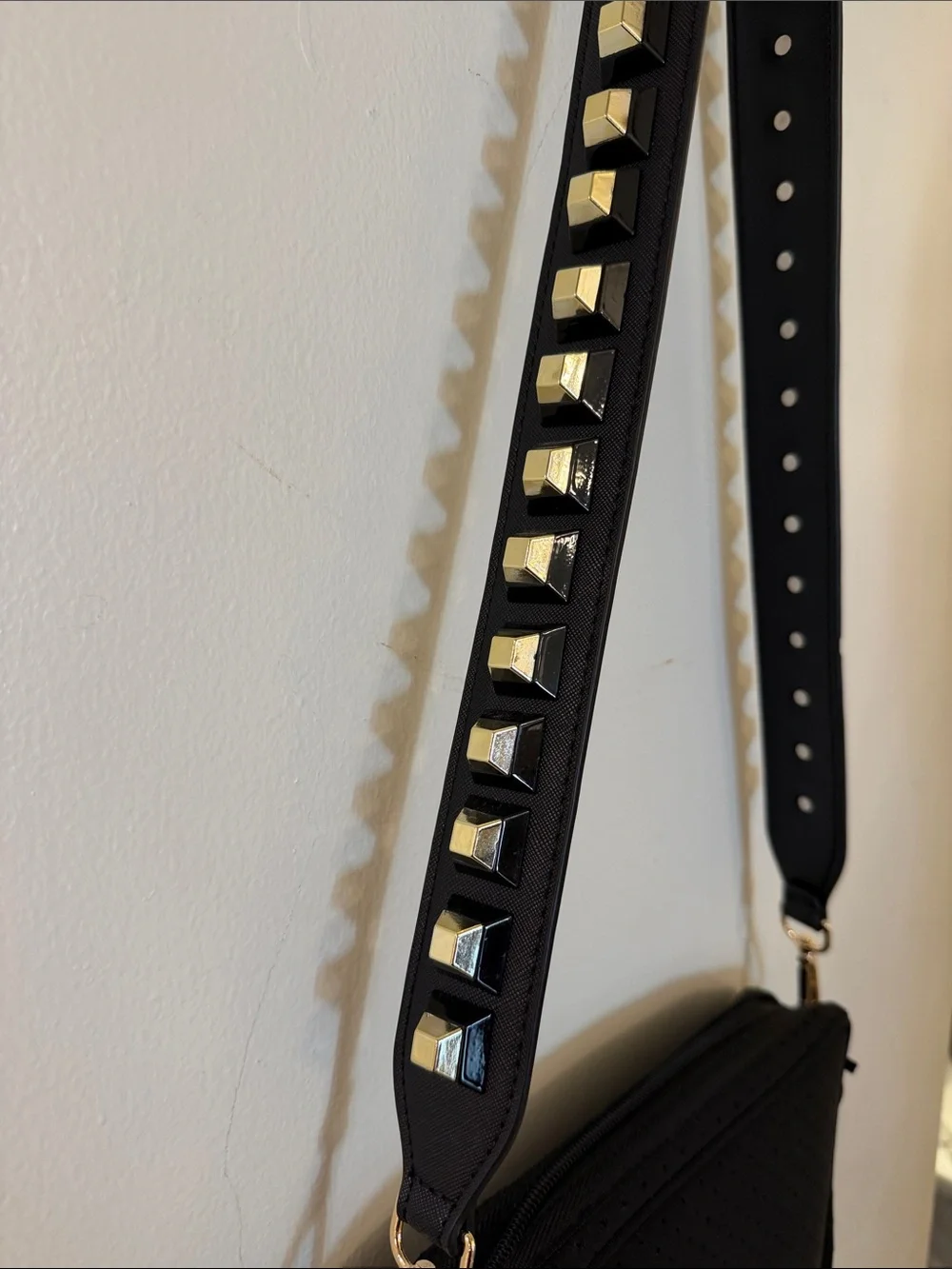 Black Crossbody Bag with Red and Olive Stripes